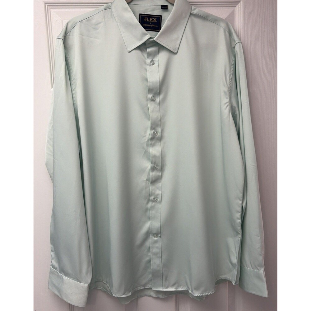 Flex Men's Luxury Silk Dress Shirt, Made in Italy, Pale green Size L soft